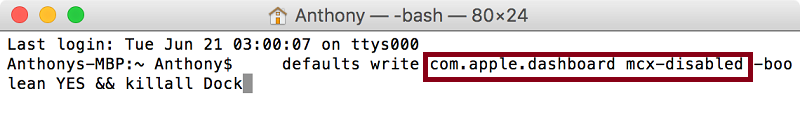 Sbarazzarsi di Dashboard con il terminale del Mac