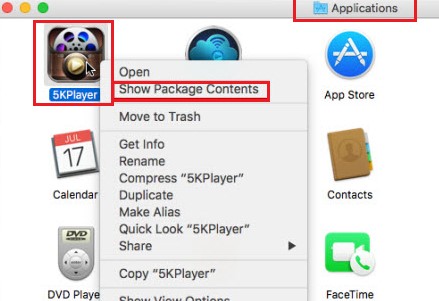 Disinstalla manualmente 5K Player su Mac
