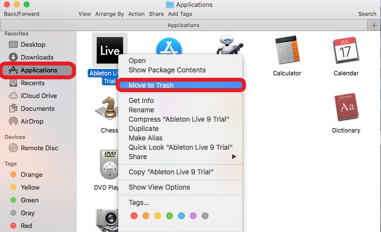 Disinstalla manualmente Ableton su Mac