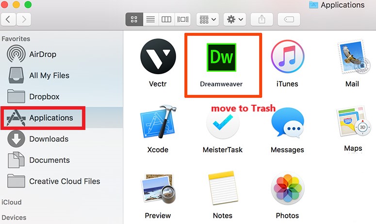 Disinstalla manualmente Dreamweaver CS3 su Mac