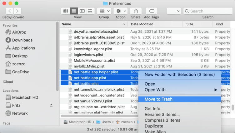 Rimuovi i file delle preferenze per disinstallare Battle.net su Mac