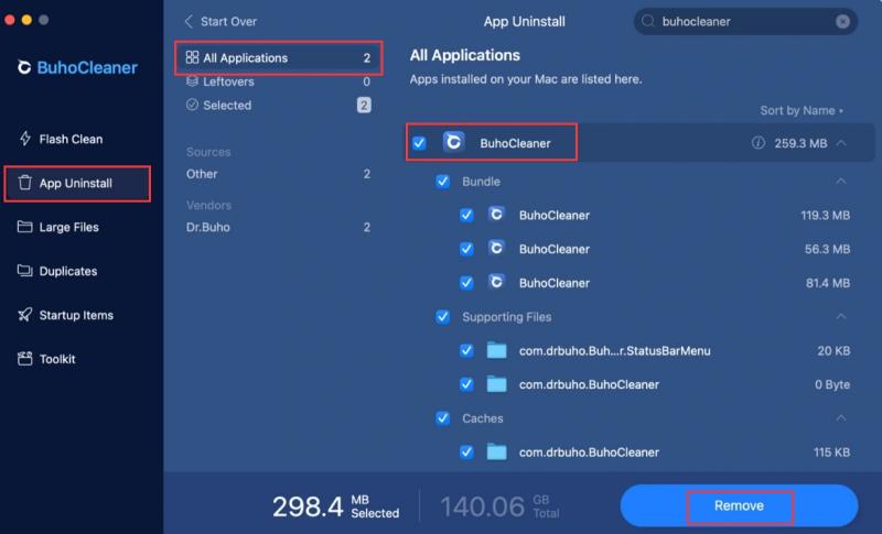 Rimuovere BuhoCleaner con il proprio programma di disinstallazione