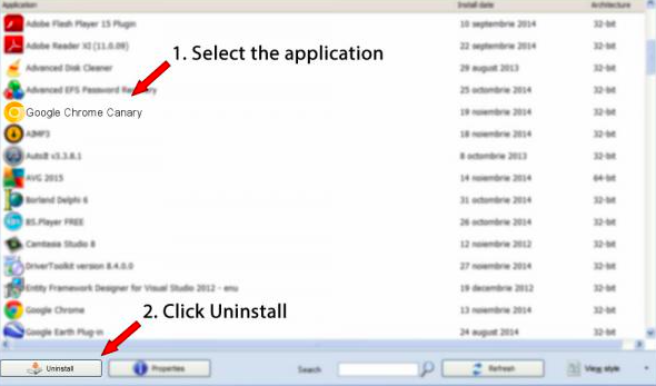 Rimuovi Chrome Canary da Windows