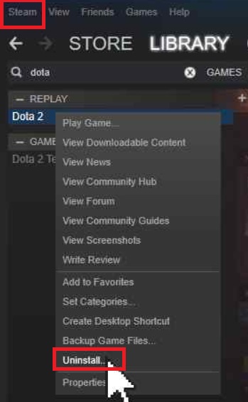 Disinstalla Dota 2 su Mac da Steam