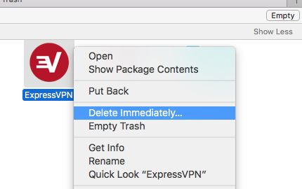 Disinstalla manualmente ExpressVPN su Mac