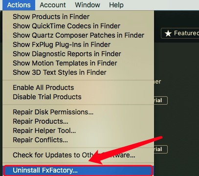 Disinstalla FxFactory su Mac tramite il suo programma di disinstallazione
