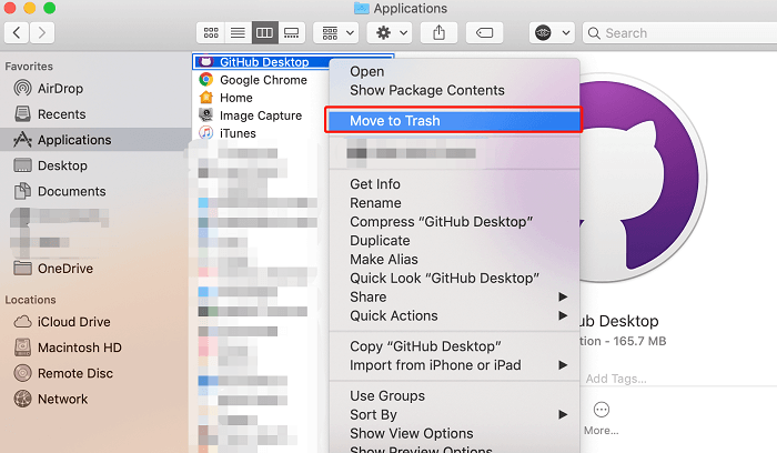 Disinstalla manualmente GitHub su Mac