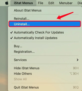 Disinstallare iStat Menus su Mac dalla barra dei menu di Apple