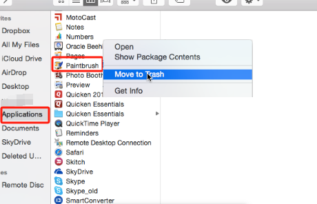 Usare il Finder sul tuo Mac per rimuovere Paintbrush
