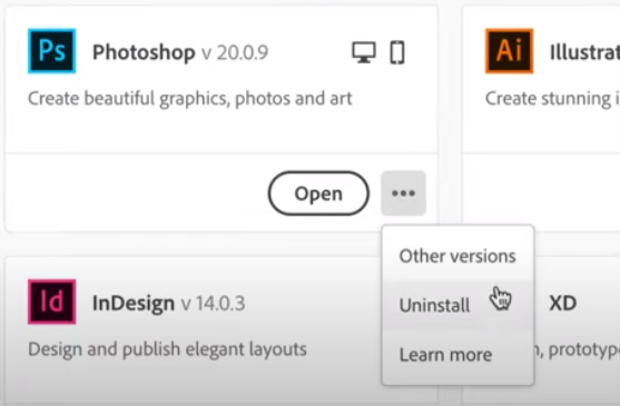 Disinstallare Photoshop da Adobe Creative Cloud