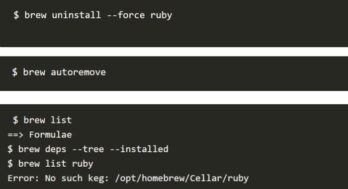 Conferma se hai disinstallato Ruby su Mac