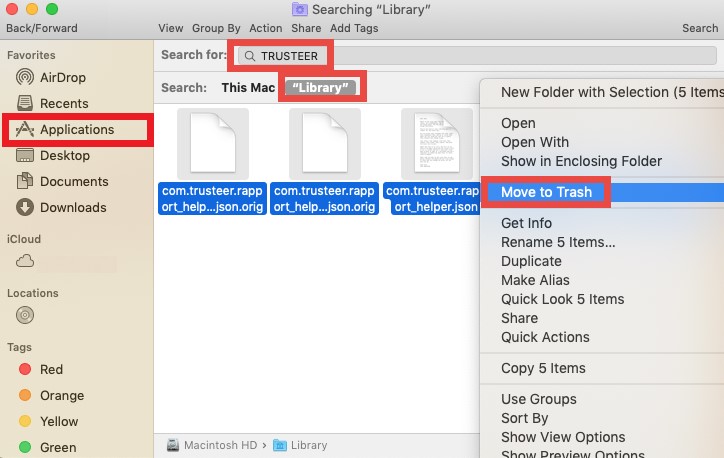 Disinstalla manualmente Trusteer Rapport su Mac