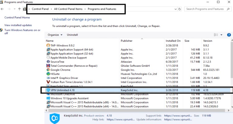 Disinstalla manualmente VPN Unlimited su Windows