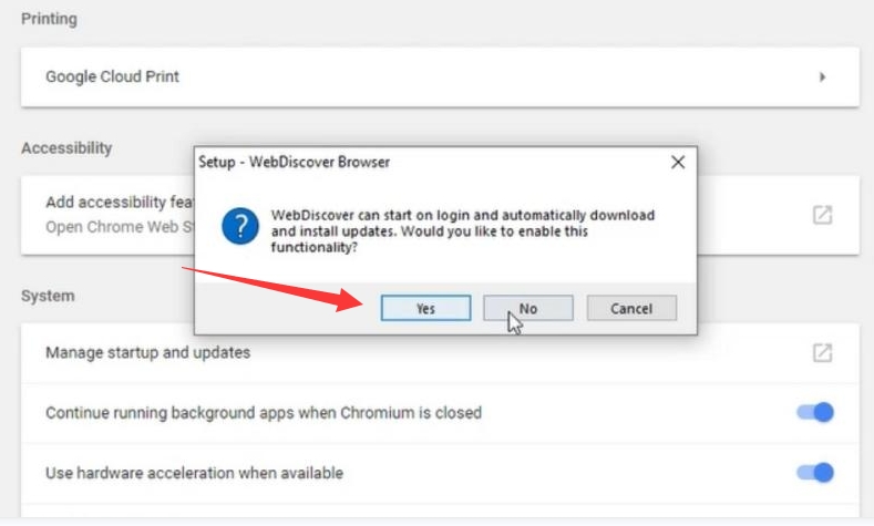Rimuovi il browser WebDiscover su Google