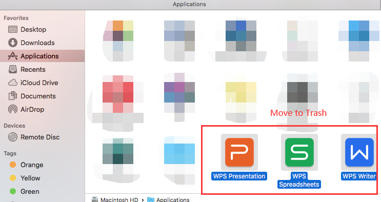 Disinstalla manualmente WPS Office su Mac