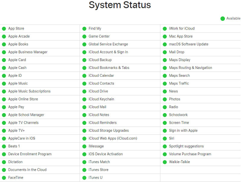 Controlla lo stato di iCloud