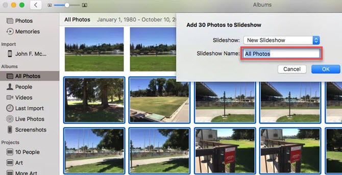 Crea slideshow utilizzando le foto Apple