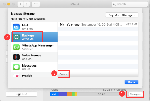 Elimina i backup da iCloud