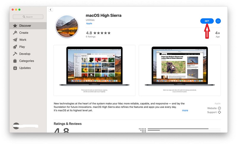 Ottieni macOS High Sierra Scarica il file DMG dal Mac App Store