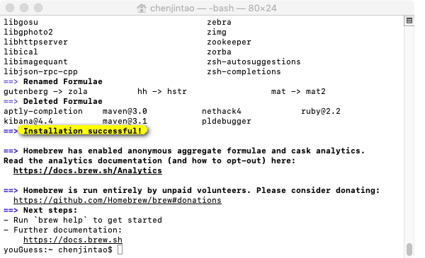 Installazione homebrew riuscita