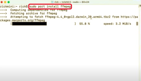 Installa FFmpeg su Mac usando MacPorts