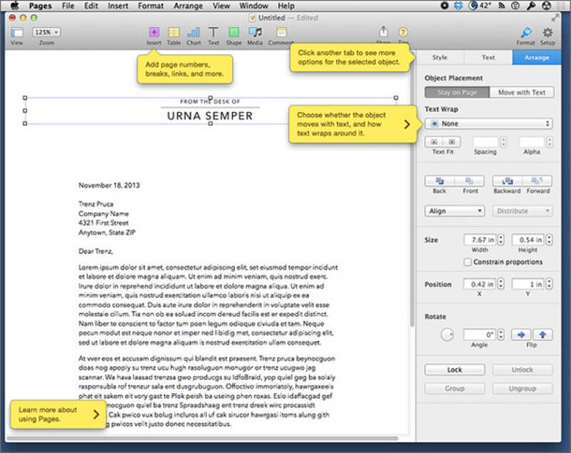 Elaboratore di testi per pagine Mac