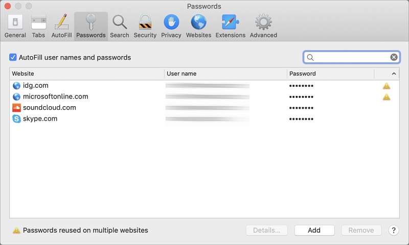 Gestore di password integrato in Safari