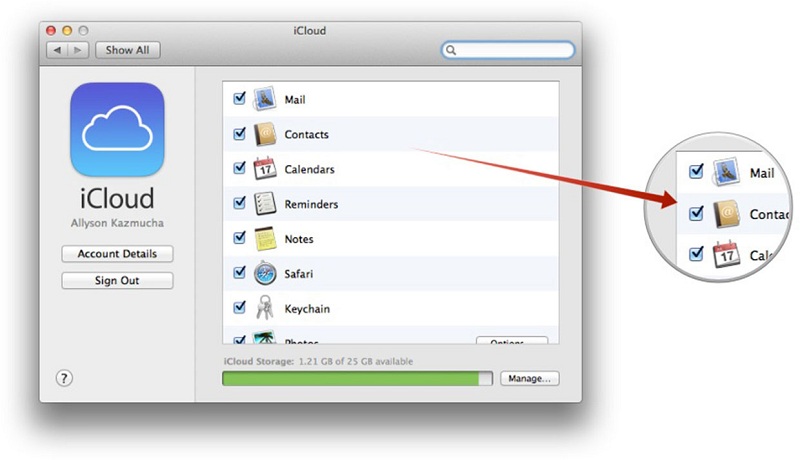 Sincronizza contatti su iCloud