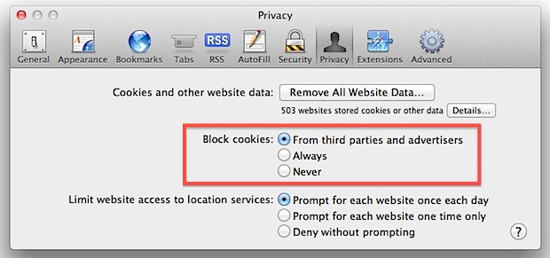 Sblocca i cookie su Safari