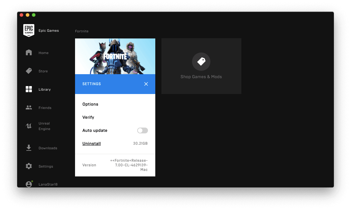 Disinstalla Fortnite utilizzando Epic Game Launcher