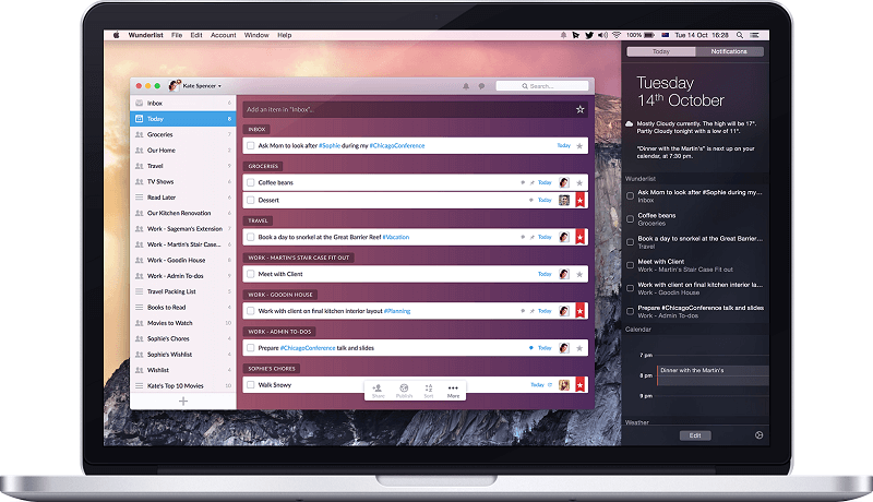 widget per Mac - Wunderlist