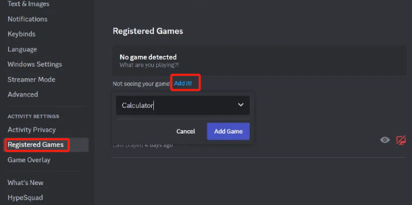Aggiungi gioco per correggere la condivisione dello schermo Discord senza audio