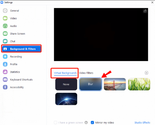 Sfocatura dello sfondo dello zoom su Windows
