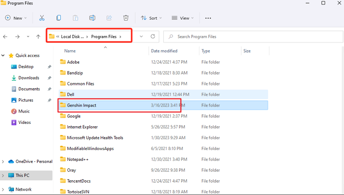 Cartella degli screenshot di Genshin su Windows