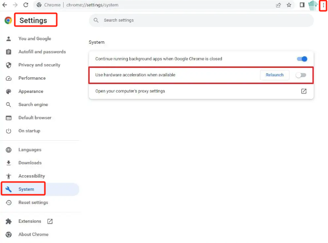 Disattiva l'accelerazione hardware per eseguire lo screenshot di Netflix senza schermo nero