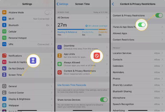 Imposta le restrizioni sui contenuti dell'iPhone per risolvere il problema di registrazione dello schermo non riuscita a causa di Asset Writer