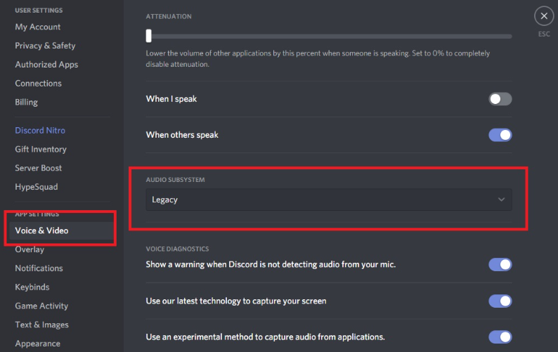 Utilizza il sottosistema audio legacy per correggere la condivisione dello schermo Discord senza audio