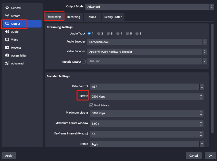 Bitrate più basso per risolvere il problema dei frame persi da OBS