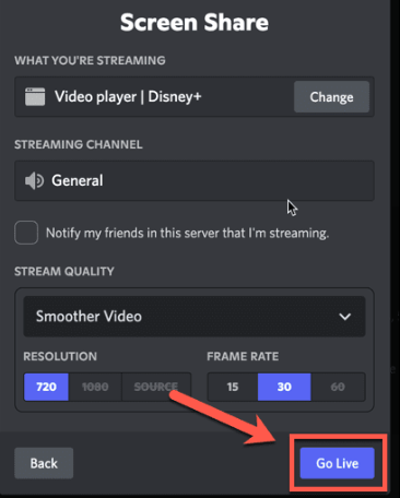 Ascolta in streaming Disney Plus su Discord su Mac