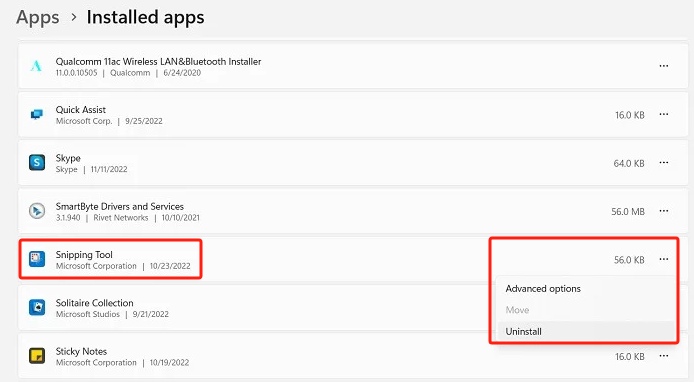 Disinstalla l'app per correggere lo strumento di cattura che non funziona