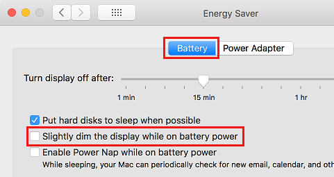 Dimmerare automaticamente lo schermo e mentre si è in esecuzione sulla batteria