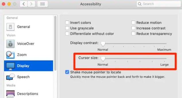 Come posso modificare la dimensione del cursore su Mac