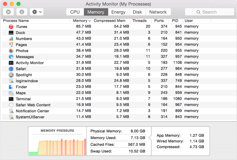 Controlla la memoria del Mac