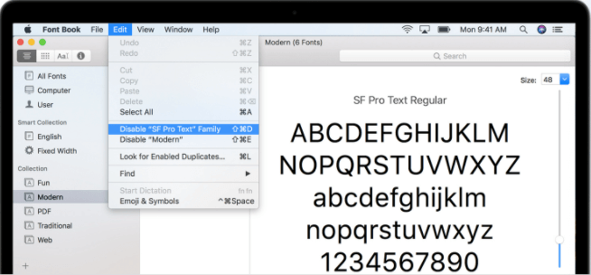 Disabilita i font su Mac