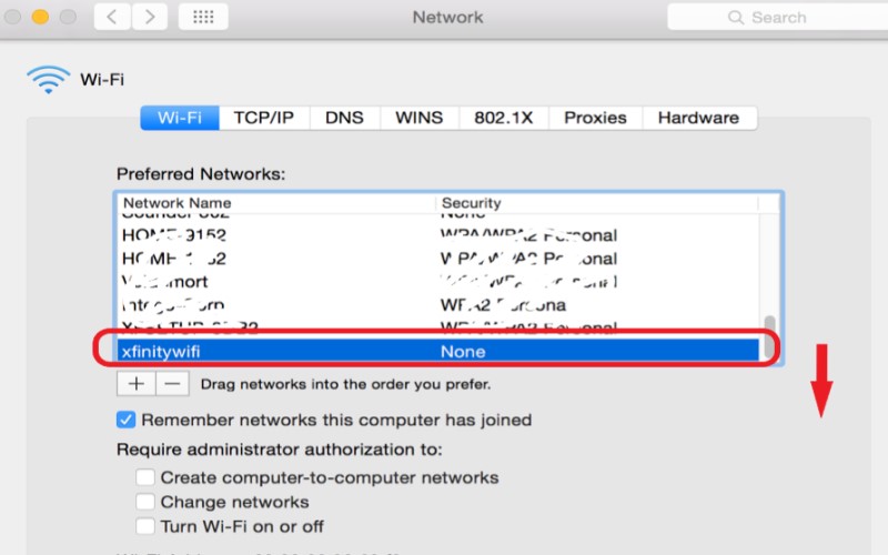 Modifica la priorità delle reti per disabilitare Xfinity WiFi su Mac