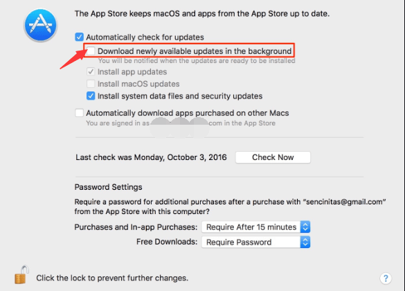 Disattivazione dell'aggiornamento automatico in macOS Mojave 10.14 e versioni più recenti