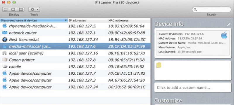 Esamina la LAN con IP Scanner per Macintosh