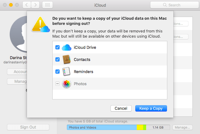 Rimuovi l'account iCloud dal Mac