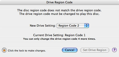 Su un computer Mac per sbloccare la regione dell'unità DVD