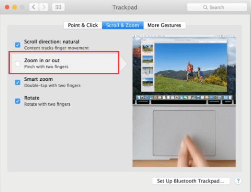 Zoom avanti su Mac tramite trackpad